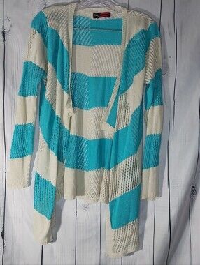 Say What? Striped Open Front Lightweight Y2K Vintage Festival Knit Cardigan